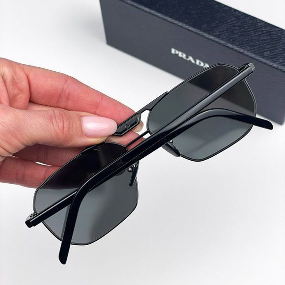 Prada PR58YS 1AB5S0 Sunglasses Black Dark Grey Pilot Metal Unisex - Picture 6 of 14